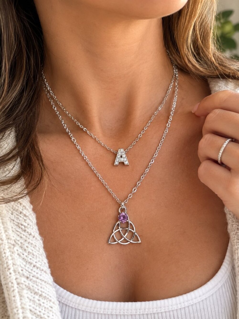 Handmade Personalized Two Strand Necklace and Celtic Trinity Knot Pendant